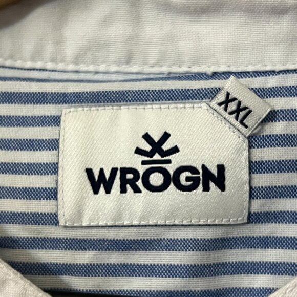 WROGN Men’s XXL Slim Fit Striped Button Down Shirt Blue White Long Sleeve Casual - Picture 4 of 9
